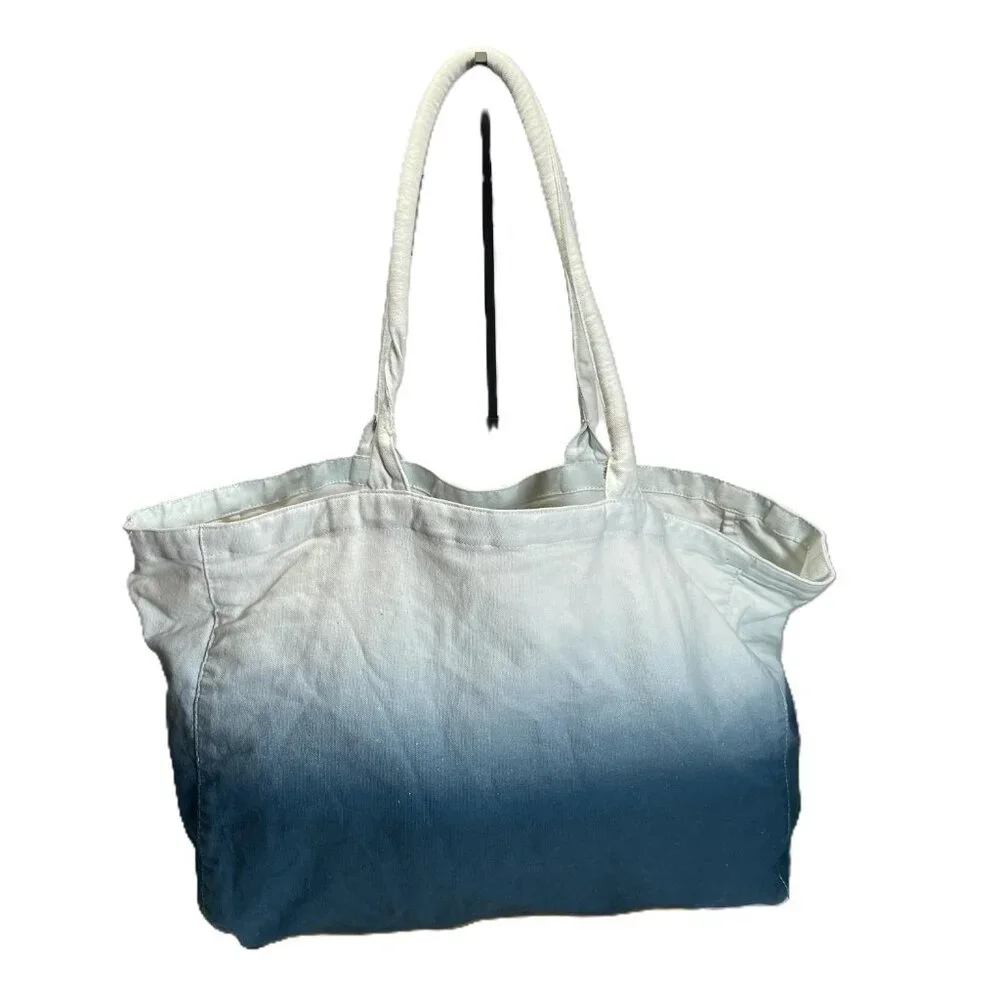 Athleta Tote Bag Blue Ombre Large Cotton Canvas Shopping Bag 19x13 Athleisure